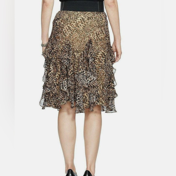 Ralph Lauren Black Brown Georgette Animal Print Ruffle Skirt - Picture 3 of 8